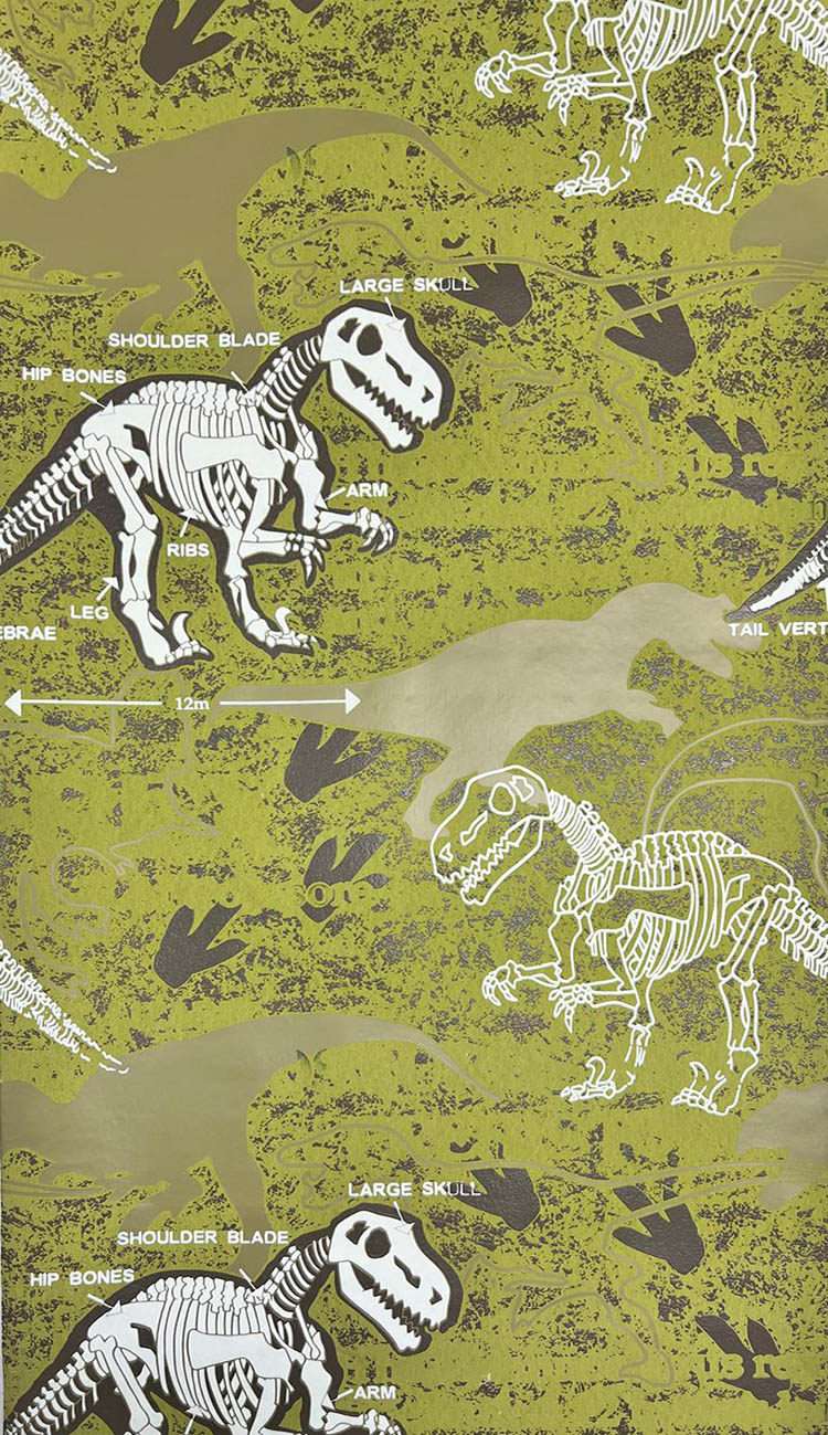 Yeşil Dinozor Desenli Dokulu Ucuz Çocuk Odası Duvar Kağıdı 53152