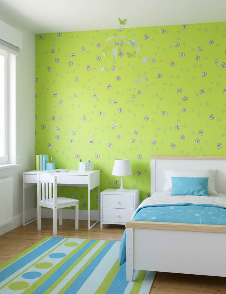 Yeşil Kelebekli Ucuz Duvar Kağıdı 71615