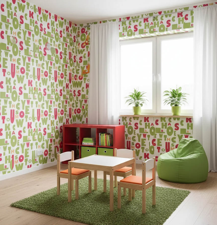 Yeşil Kırmızı Harfler 16 M2 Duvar Kağıdı 81362