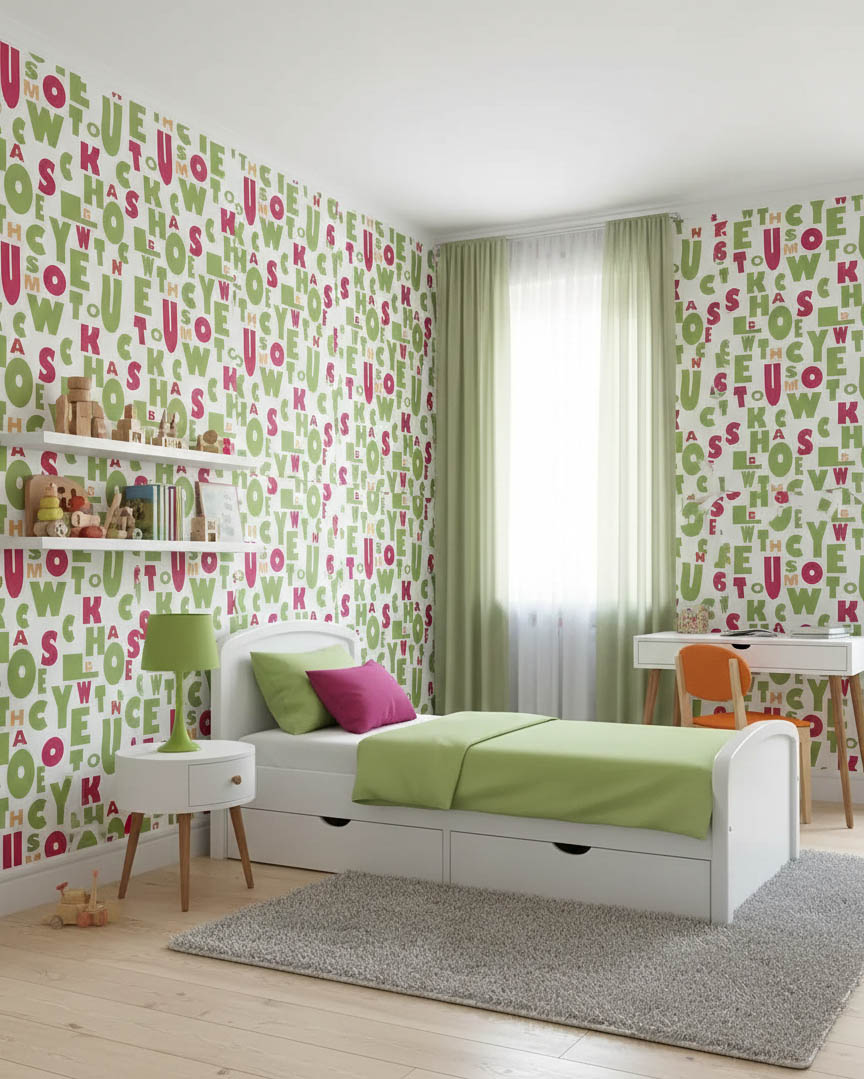 Yeşil Kırmızı Harfler 16 M2 Duvar Kağıdı 81362