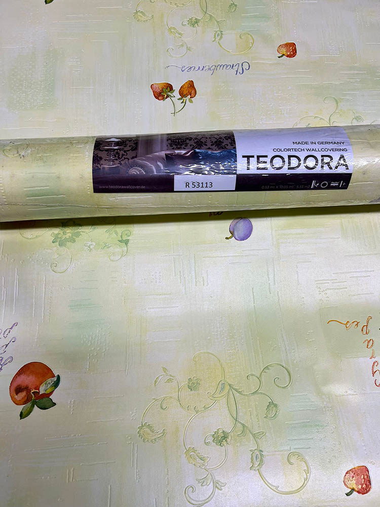 Yeşil Meyve Desenli Dokulu Ucuz Duvar Kağıdı 53113