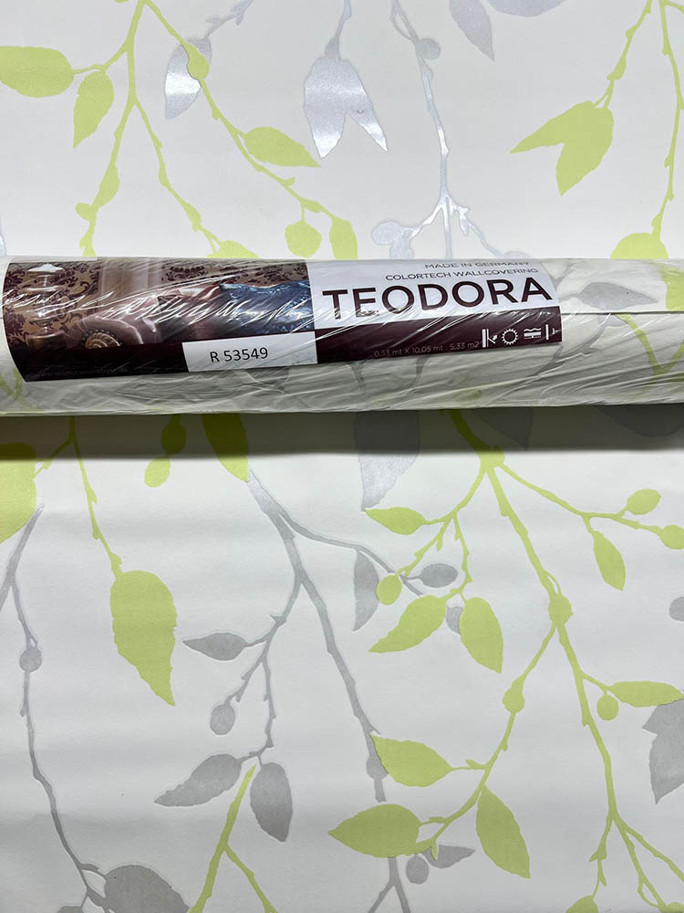 Yeşil ve Gümüş Yapraklı Parlak Ucuz Duvar Kağıdı 53549