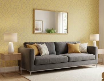 Bej Soft Sarı Damask Desen Ucuz Duvar Kağıdı 765472