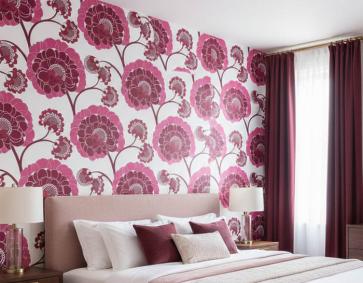 Beyaz Kırmızı Pembe Çiçek Desenli Duvar Kağıdı 111038