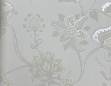 Beyaz Krem Parlak Çiçek Desenli Duvar Kağıdı 3006