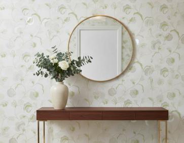 Beyaz Zemin Yeşil Dal Çiçek Duvar Kağıdı 111034