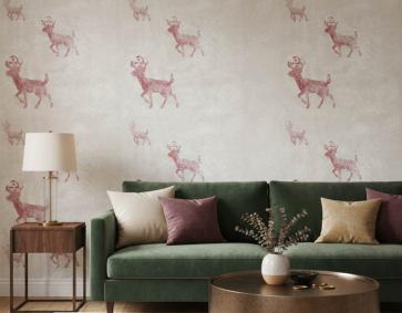 Bordo Geyik Desenli Gri Duvar Kağıdı 3003