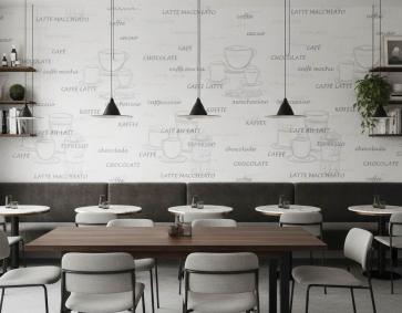 Cafe Restoran Desen Beyaz Gri Kahve Temalı Ucuz Duvar Kağıdı 53139