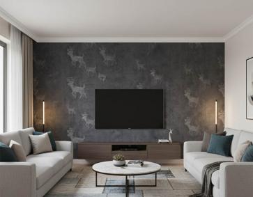 Gri Zemin Geyik Tasarım Duvar Kağıdı 3004