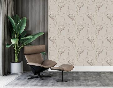 Kahverengi Krem Çiçekli Desen Ucuz Duvar Kağıdı 54373