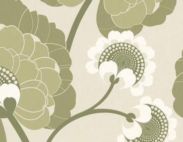 Krem Zemin Yeşil Çiçek Duvar Kağıdı