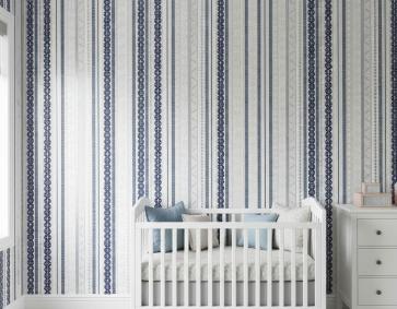 Lacivert Beyaz Krem Bej Çizgi Desenli Duvar Kağıdı 113033