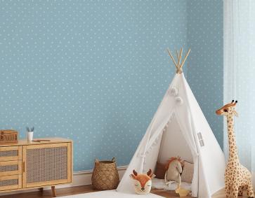 Mavi Beyaz Puantiyeli 16 M2 Çocuk Odası Duvar Kağıdı 