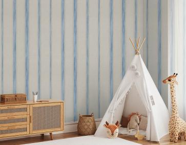 Mavi Krem Çizgili Duvar Kağıdı 53253