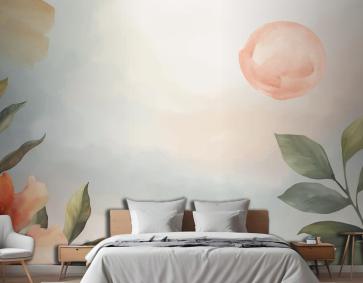 Suluboya Yumuşak Toprak Tonları Arka Plan Yatak Odası Duvar Kağıdı