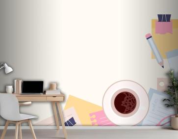 Düz Tasarım Ofis Duvar Kağıdında Kağıt Notları İllüstrasyon