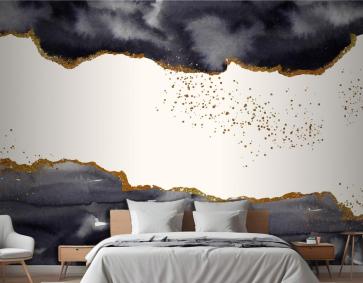 Altın Elementli Suluboya Boyalı Arka Plan Yatak Odası Duvar Kağıdı