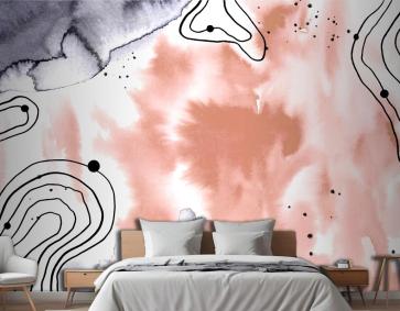 Altın Elementli Suluboya Boyalı Arka Plan Yatak Odası Duvar Kağıdı