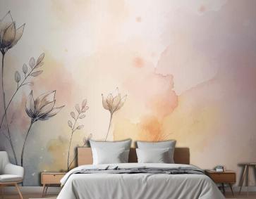 Yumuşak Pastel Çiçek Suluboya Arka Plan Yatak Odası Duvar Kağıdı