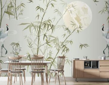 Bambu Elle Çizilmiş Duvar Kağıdı  Ile Zarif Kusursuz Desen