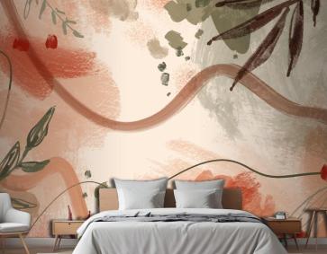Suluboya Pişmiş Toprak Desen Tasarım Yatak Odası Duvar Kağıdı