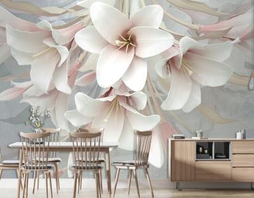 3 Boyutlu Büyük Romantik Çiçekler  3D Duvar Kağıdı