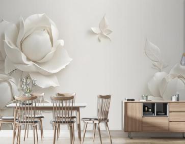 3D Kabartmalı Görünümlü Manolya Çiçek Sanatı Duvar Kağıdı