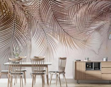 Kahve Bej Tonlarında Tropikal Yapraklar Duvar Kağıdı