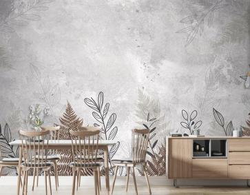 Kahverengi  Krem  Gri Tropikal Yapraklar Duvar Kağıdı