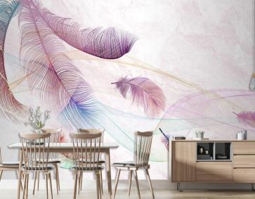 Pembe Tüyler Duvar Kağıdı Tüy Desenli Duvar Kağıdı