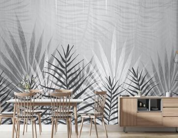 Siyah Beyaz Ince Yapraklar Duvar Kağıdı