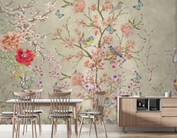 Kaprisli Kuşlar Çiçek Açıyor Doğanın Lezzetinin Dansı Duvar Kağıdı