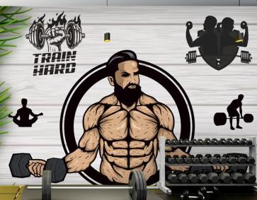 Ahşap Arka Plan Çim Dambıl Gym Fitness Duvar Kağıdı