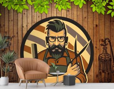 Ahşap Arka Plan Dekoratif Erkek Kuaför Duvar Kağıdı