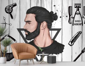 Ahşap Arka Plan Siyah Saçlı Kuaför Erkek Duvar Kağıdı