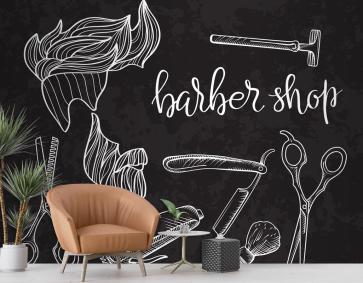Berber Dükkanı Için Ikon Seti Kuaför Duvar Kağıdı
