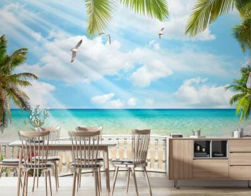 Beyaz Balkon Ve Mavi Deniz Duvar Kağıdı