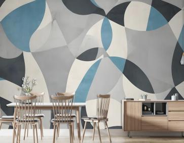 Boho Geometrik Soyut Sanat Mavi Duvar Kağıdı 