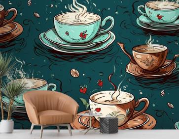 Çay Fincanlarının Desenleri Cafe Duvar Kağıdı