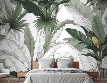 Kömür Muz Yaprağı Yatak Odası Duvar Kağıdı