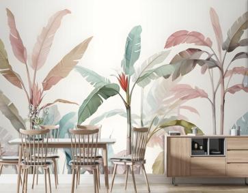 Renkli Tropikal Muz Ağacı Duvar Kağıdı 