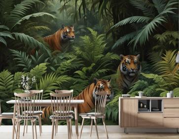 Leoparlı Karanlık Tropikal Ağaçlar Duvar Kağıdı