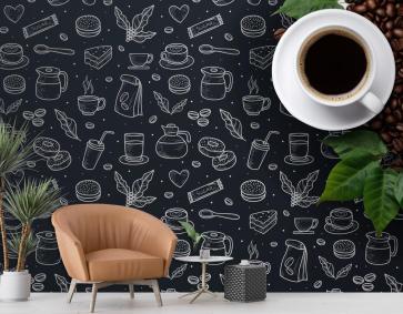 El Çizimi Kahve Dükkanı Cafe Duvar Kağıdı