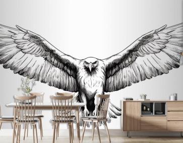 El Çizimi Uçan Kartal Gravür Duvar Kağıdı