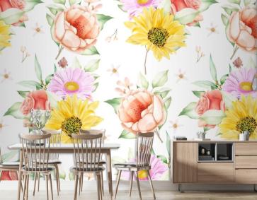 Çiçek Dikişsiz Desen Çiçek Açan Duvar Kağıdı