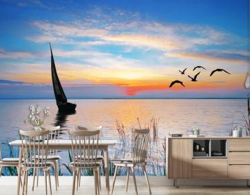 Göl Kenarında Gün Batımı Manzarası Duvar Kağıdı