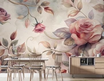 Zarif Gül Ağacı Deseni Suluboya Arka Plan Duvar Kağıdı