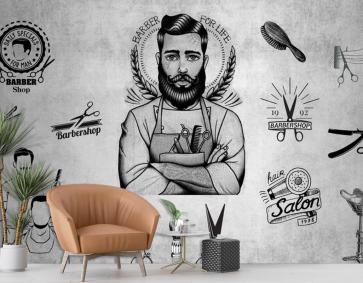 Gri Arka Plan Berber Aletleri Duvar Kağıdı