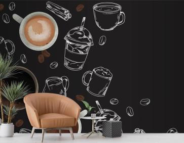 Kahve Bardakları Çizimi Cafe Duvar Kağıdı