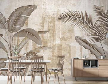 Krem Tonlarında Bitkisel Desen Vintage Duvar Kağıdı